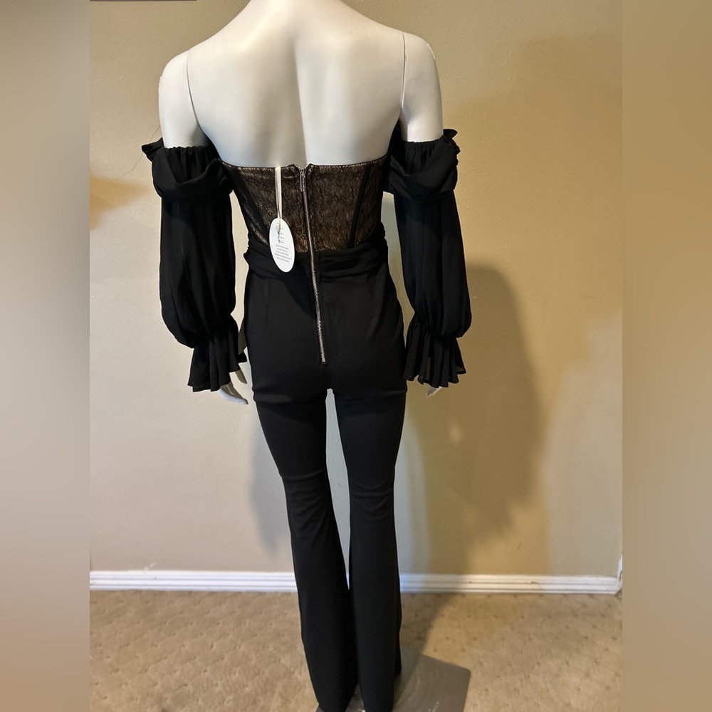 MISS CIRCLE NY Hannah Black Lace Corset off Shoulder Jumpsuit - Picture 4 of 13
